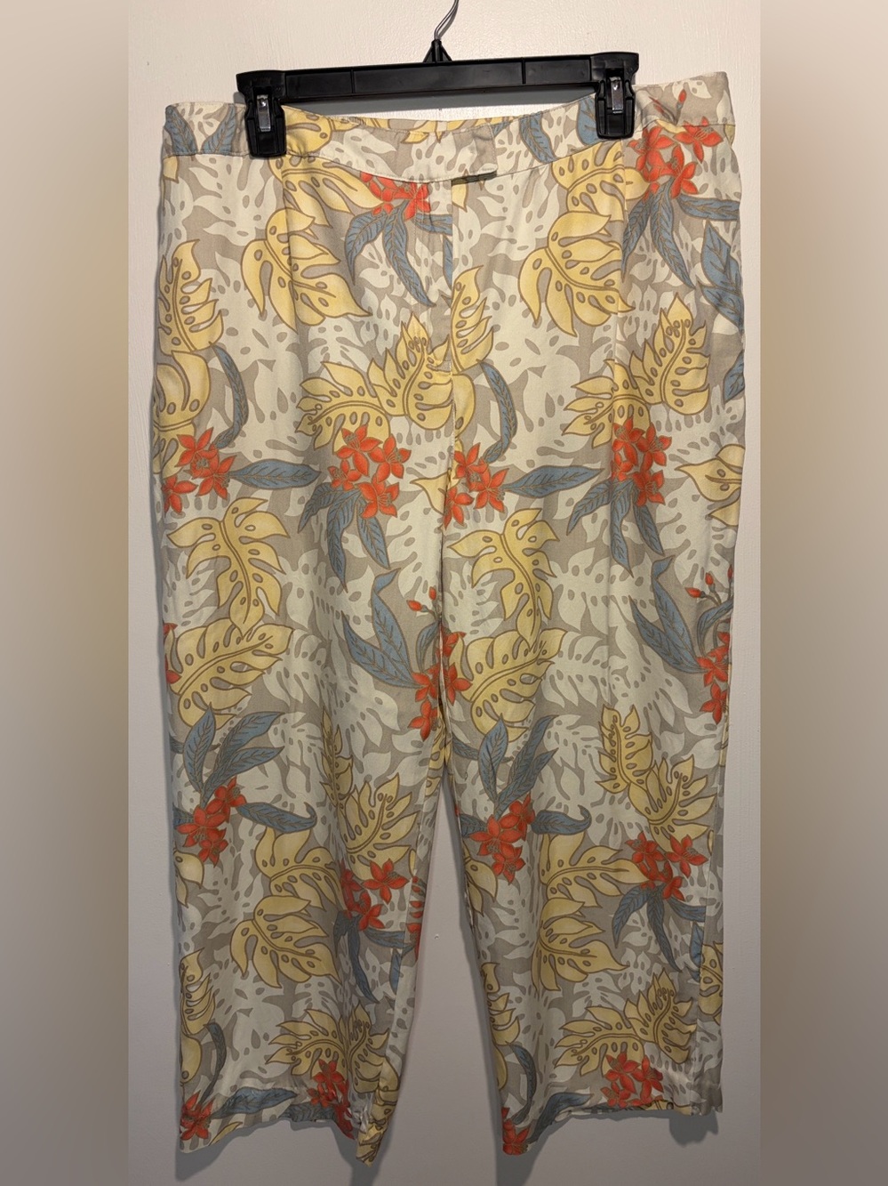 August Silk 100% Silk Wide Leg Cropped Boho Beach Resortwear Pants Size XL